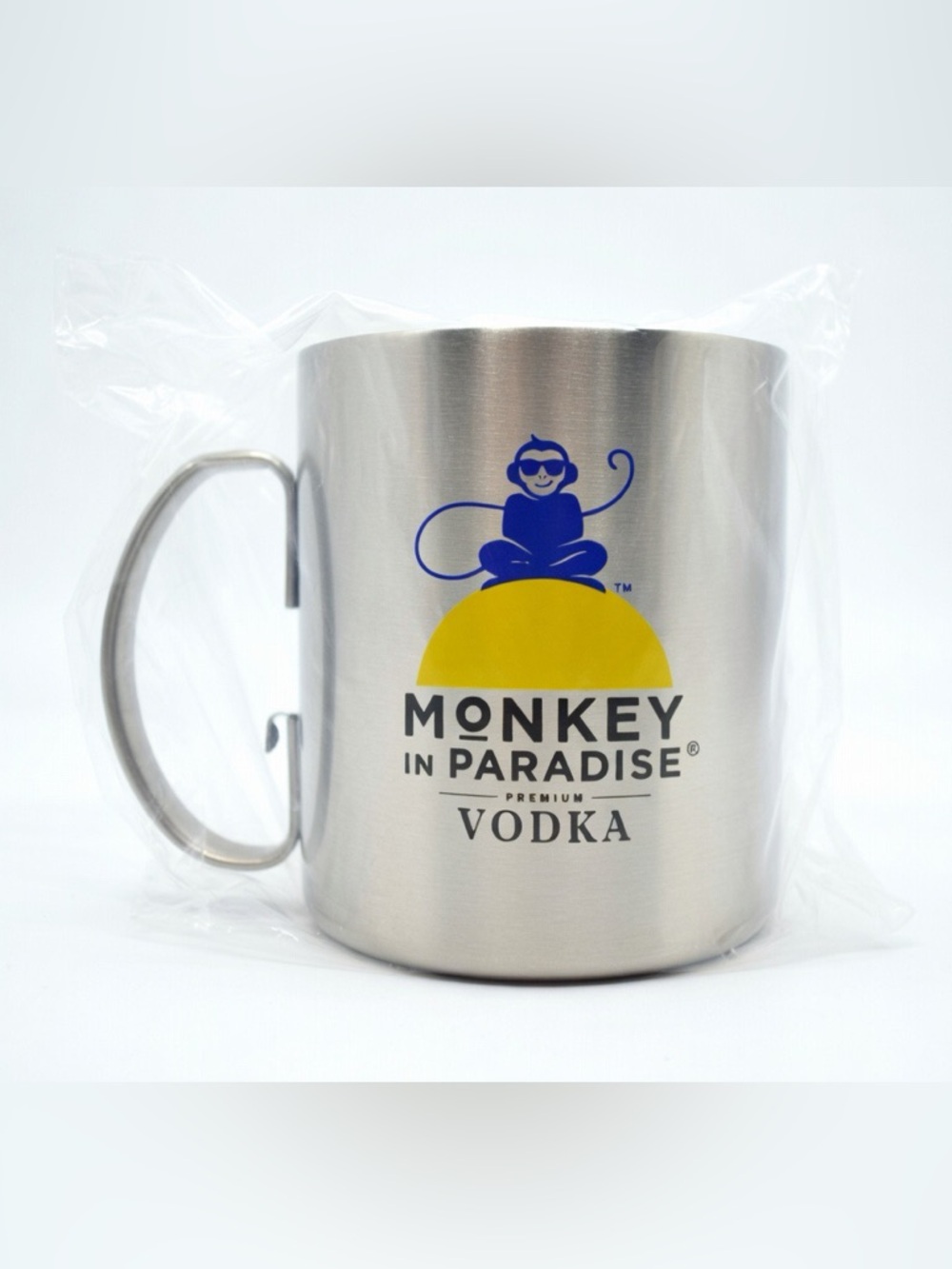 New Monkey In Paradise Vodka Brushed Stainless Steel Mug w/ Logo & Handle
